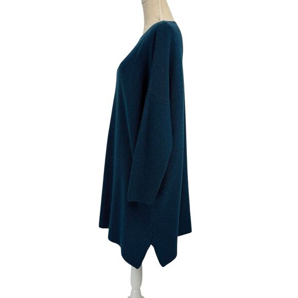 Eskandar Cashmere 3/4 Sleeve Long Tunic Sweater O/S One size Dark Teal - Picture 4 of 12